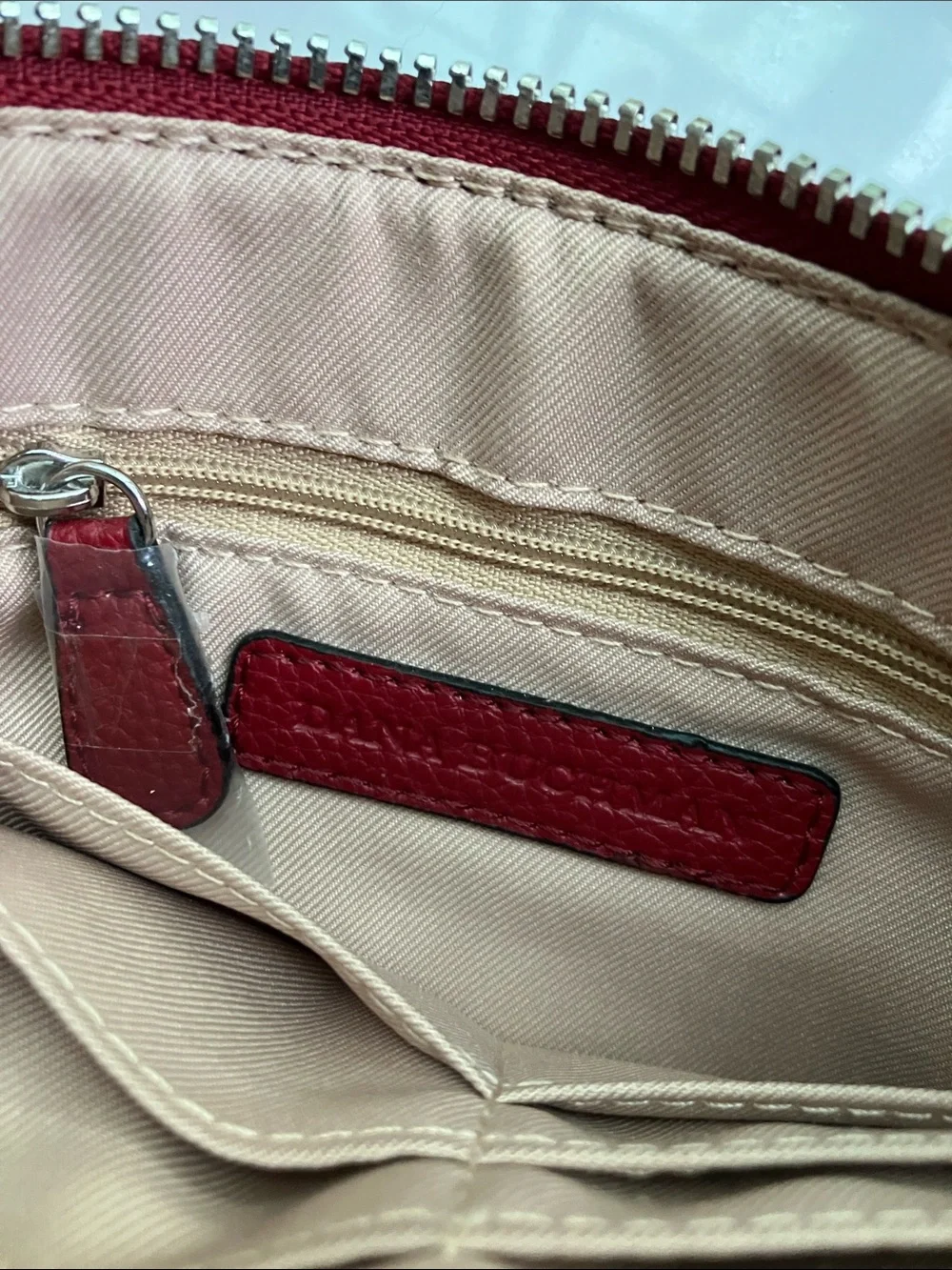 Dana Buchman Red Faux Leather Wristlet Clutch Silver Hardware New Without Tag